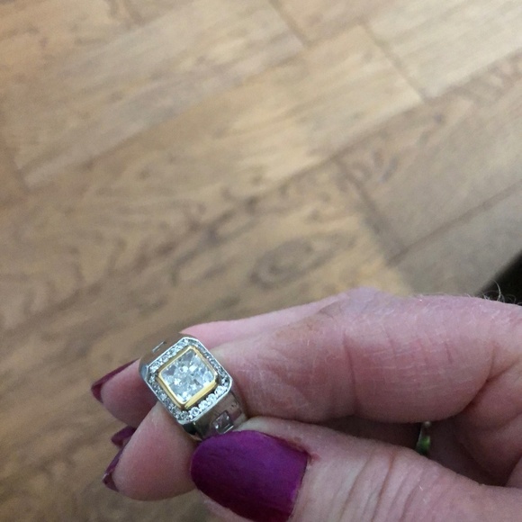 MEN'S 9.25 SS & 14K DIAMONELLE RING - Picture 1 of 9